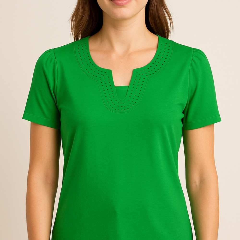 Rafaella Women’s Green Short Sleeve Cotton Top XS New with Tags